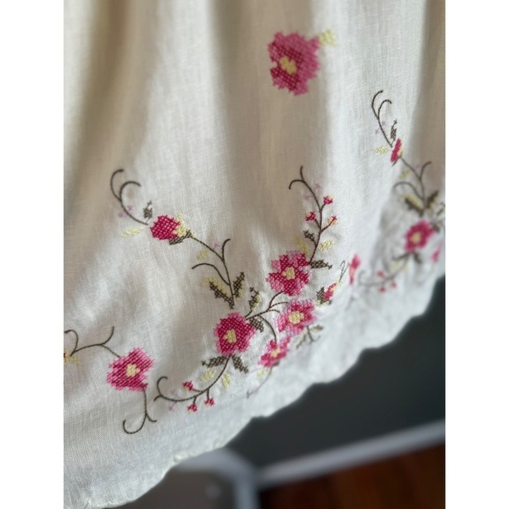 Caroline Constas Cream Floral Cross Stitch Embroidered Linen Mini Dress Medium - Picture 3 of 7